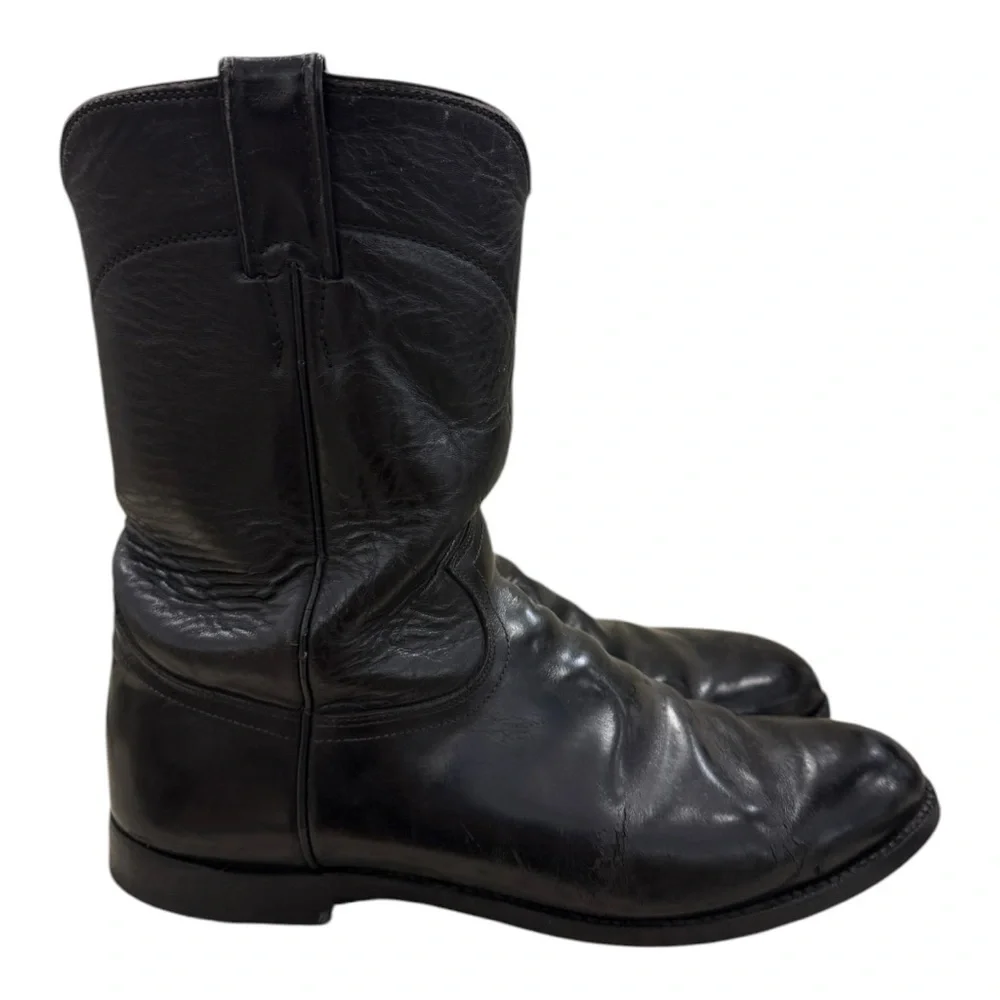 Justin Western Ropers Cowboy Black Leather Boots Men’s Sz 9.5